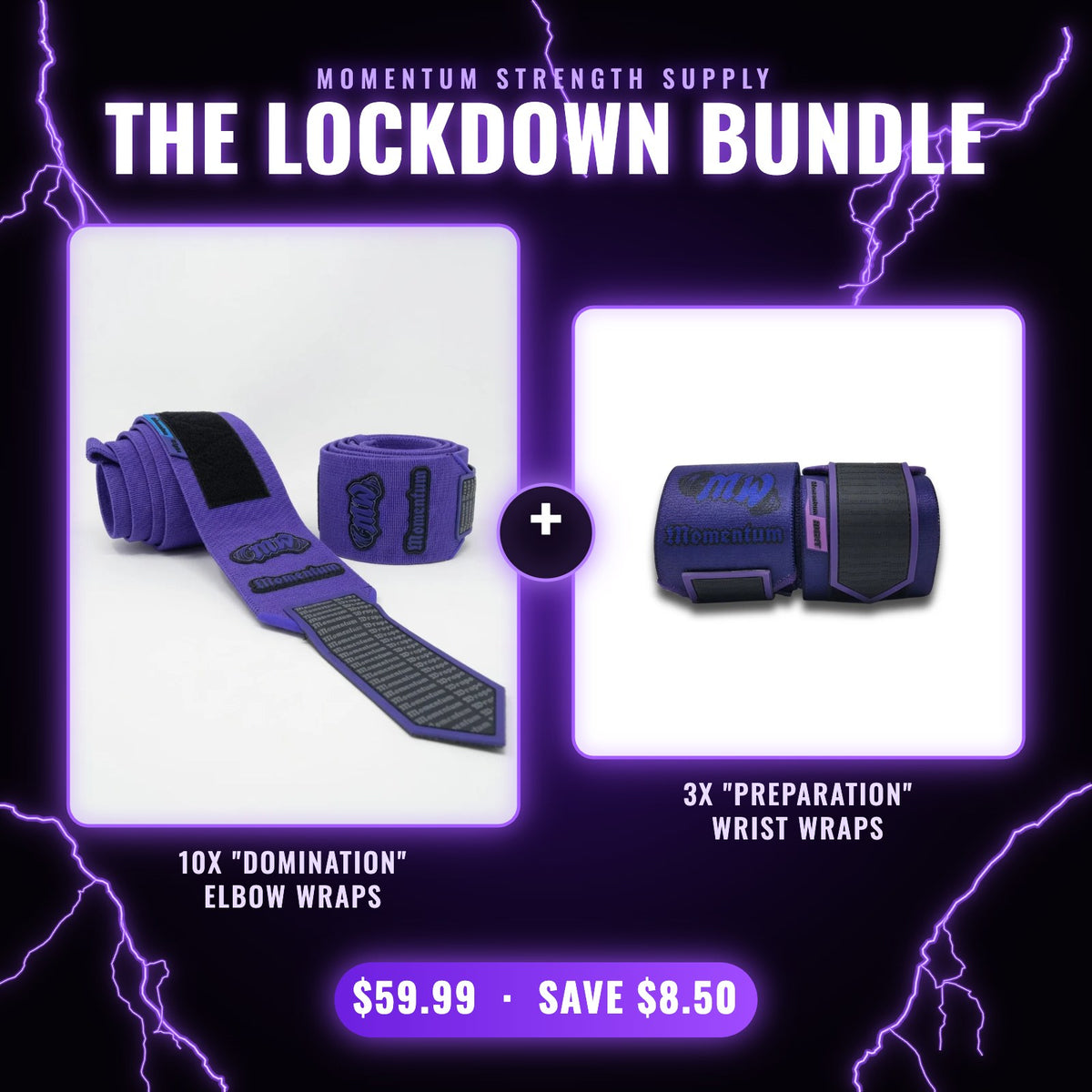The Lockdown Bundle: 10X Domination elbow wraps plus 3X Preparation wrist wraps